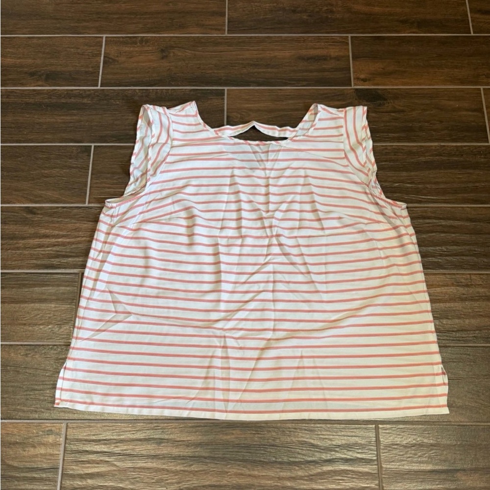 Loft Plus Striped Bar Back Top Size 24 White Coral Red